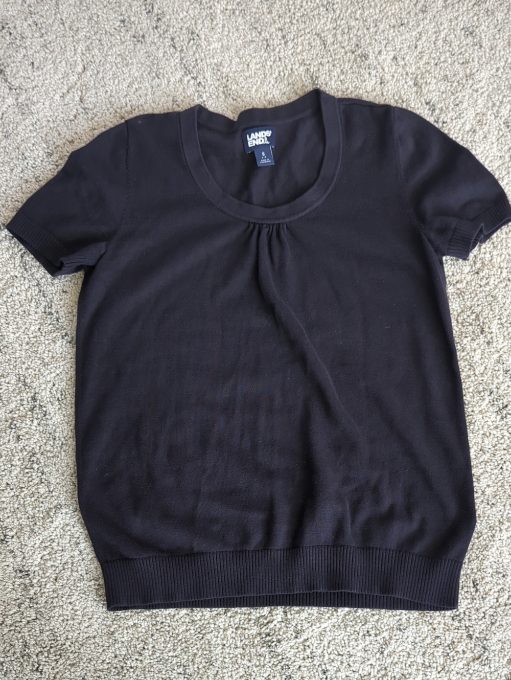 Lands' End Black Short-Sleeve Knit Tee with Scoop Neck